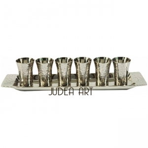 Set of 6 cups + tray - Nickel - Hammer work