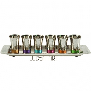 Set of 6 cups + tray - Nickel - Hammer work