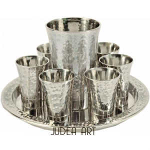 Set of 6 Cups + Kiddush Cup - Hammer work- Nickel