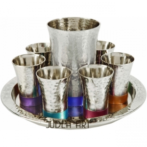 Set of 6 Cups + Kiddush Cup - Hammer work- Nickel