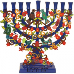 Laser Cut Standing Hanukkiah- Pomegranate+Birds