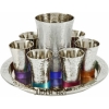 Set of 6 Cups + Kiddush Cup - Hammer work- Nickel2